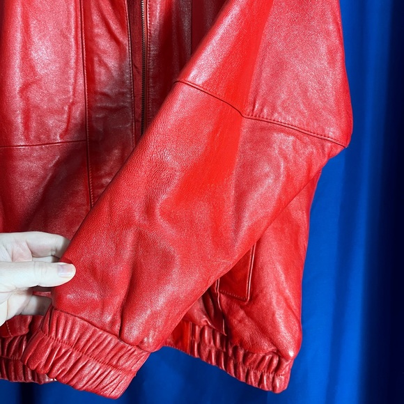 Red Georgetown Leather Design Vintage Bomber Style Leather Jacket-Men’s Small - Picture 11 of 12